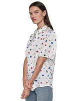 Karl Lagerfeld Paris Women's Printed Bungee-Sleeve Top, Regular & Petite