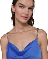 Karl Lagerfeld Paris Women's Chain-Strap Satin Cowlneck Camisole