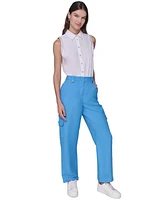 Karl Lagerfeld Paris Women's Linen-Blend Straight-Leg Cargo Pants