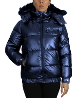 Galaxy By Harvic Women's Full Zip Heavyweight Bubble Jacket with Detachable Faux Fur Hood