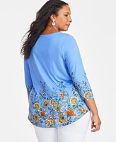 Jm Collection Plus Mirella Scoop-Neck 3/4-Sleeve Top, Created for Macy's