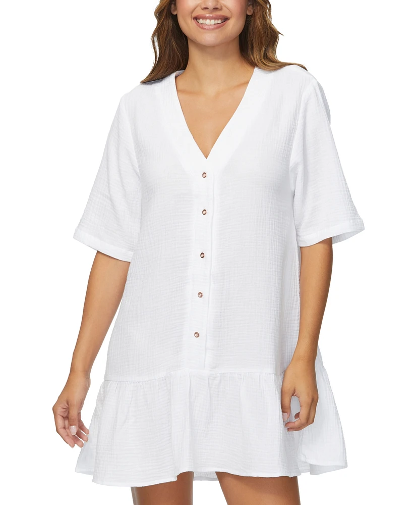 Raisins Juniors' Sol Cotton V-Neck Elbow-Sleeve Cover-Up