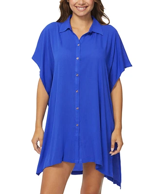 Raisins Juniors' Vacay Button-Front Cover-Up Tunic Shirt