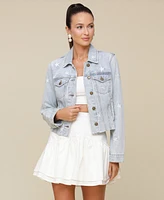Avec Les Filles Women's Cotton Star Embroidered Trucker Jacket