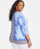 Jm Collection Plus Haze Jacquard Print Top, Exclusively at Macy's