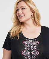 Jm Collection Plus Printed Short Sleeve Top, Exclusively at Macy's