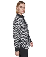 Karl Lagerfeld Paris Women's Printed Contrast-Trim Button-Front Top