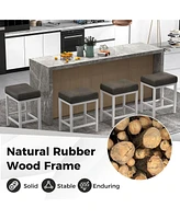 Costway 24.5" Bar Stool Set of 2 with Solid Rubber Wood Frame Humanized Footrest Kitchen