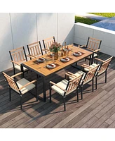 Costway 9 Pieces Patio Dining Set with Soft Cushions and 1.9" Umbrella Hole for Garden
