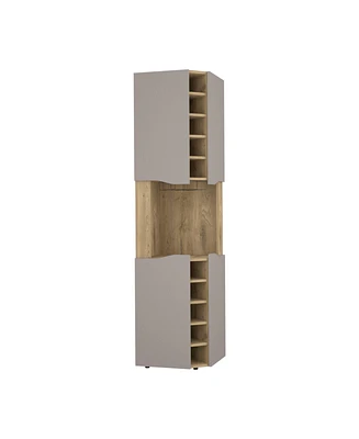 Depot E-Shop Mecca Corner Bar Cabinet, Ten Built-in Wine Rack, Macadamia / Taupe