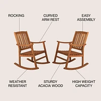 Jonathan Y Penny Classic Slat Back Acacia Wood Patio Outdoor Rocking Chair