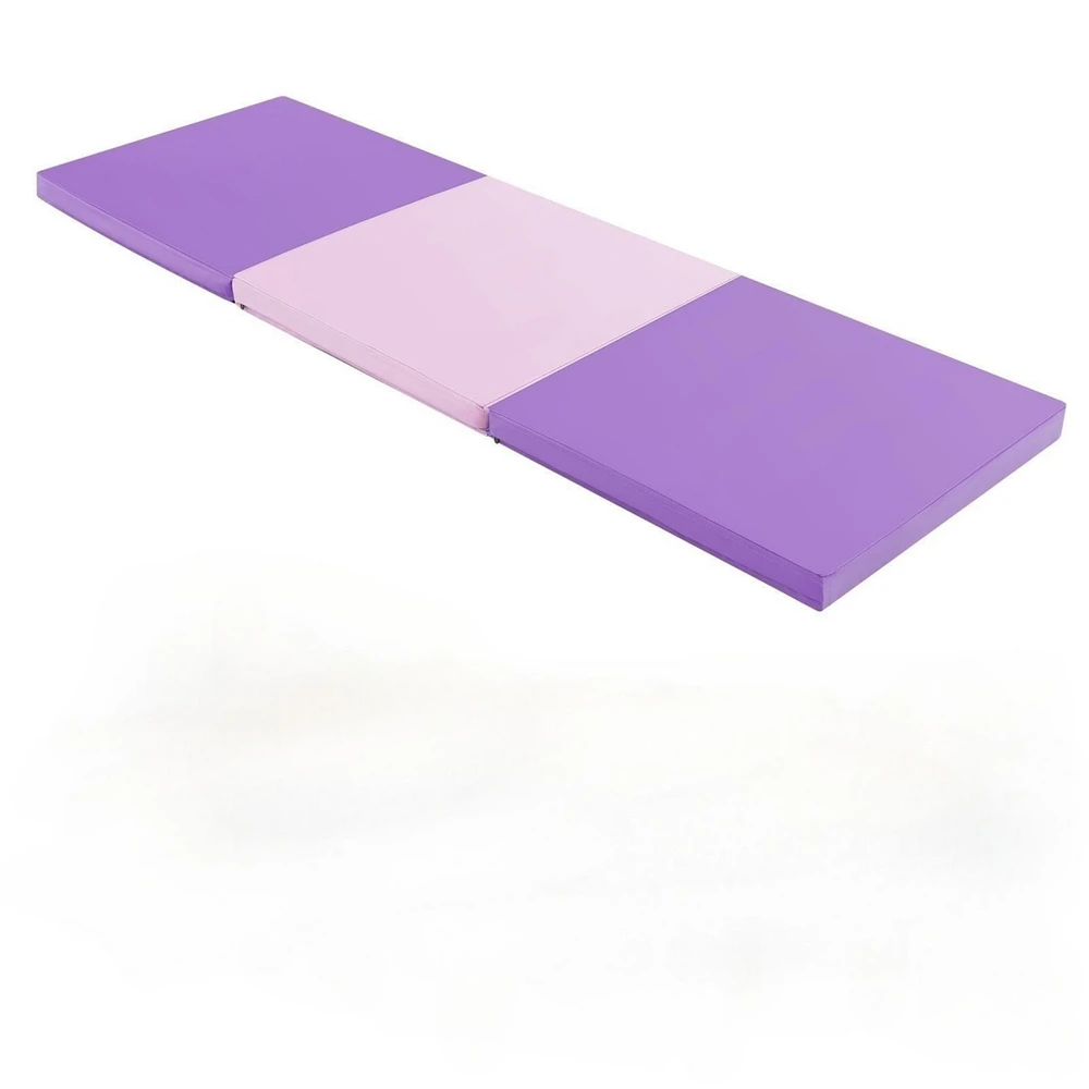 Hongge 6 x 2 Ft Tri-Fold Gym Mat with Handles and Removable Zippered Cover-Pink & Purple