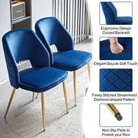 Streamdale Furniture Blue Velvet Dining Chairs with Metal Legs and Hollow Back Upholstered Dining Chairs Set of 4