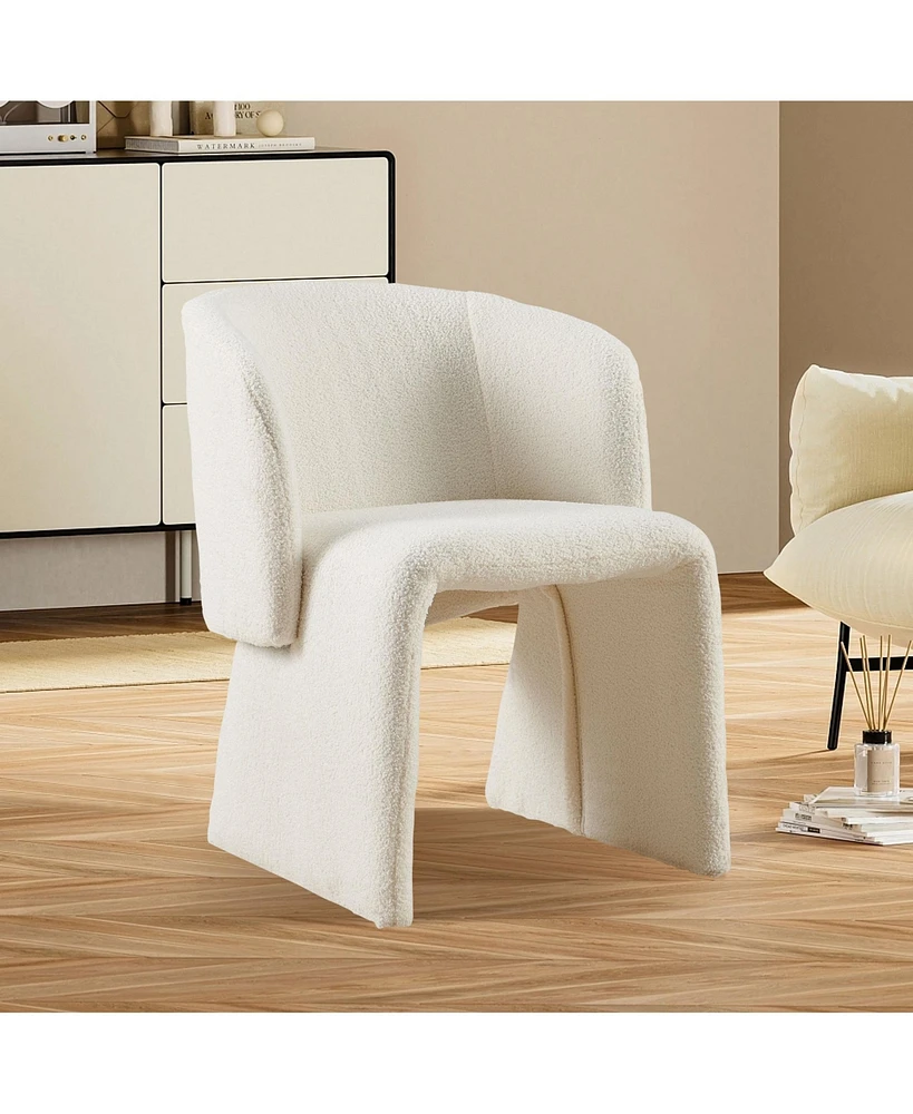 Streamdale Furniture Modern Accent Chair White Single Sofa Chair, Upholstered Side Chair Teddy Comfy Chair for Dining Room/Bedroom/Living Room/Recepti