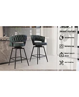 Streamdale Furniture Bar Chair Suede Woven Bar Stool Set of 4,Black legs Barstools No Adjustable Kitchen Island Chairs,360 Swivel Bar Stools Upholster