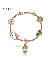 Hello Kitty Sanrio 7'' Fashion Charm Bead Bracelet with Pink and Gold Tone Enamel Beads