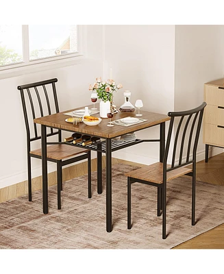 gaomon Dining Table Set for 2, Kitchen Table and Chairs with Wine Rack, 3 Piece Square Dining Room Table Set Brown