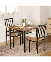 gaomon Dining Table Set for 2, Kitchen Table and Chairs with Wine Rack, 3 Piece Square Dining Room Table Set Brown