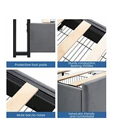 gaomon Upholstered Bed Frame With Charging Station Headboard & 4 Storage Drawers, Platform Bed Frame Mattress Foundation With Wooden Slats Support