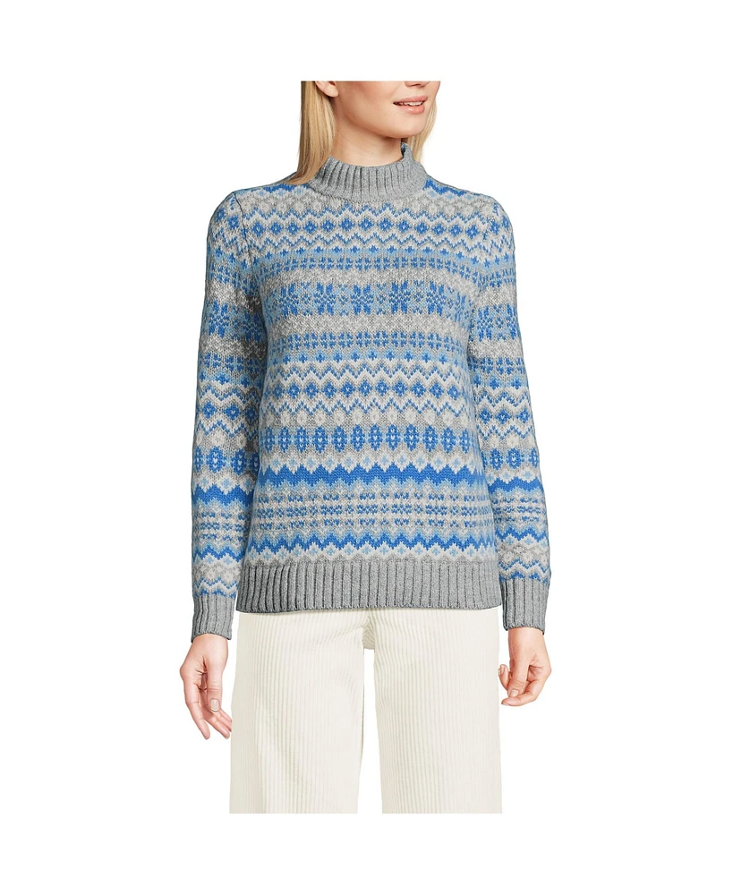 Lands' End Women's Cozy Lofty Jacquard Mock Neck Sweater