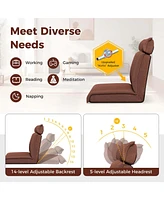 Costway Folding Floor Chair with 14-Poistion Adjustable Backrest Adjustable Headrest