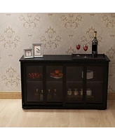 Slickblue Black Kitchen Storage Stand Cupboard with Glass Door for Stylish Display and Organized Storage