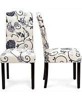 Gymax Set of 2 Tufted Dining Chair Upholstered Nailhead Trim Rubber Wooden Leg