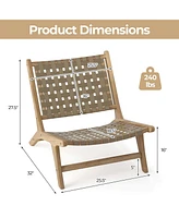 Costway Modern Teak Wood Lounge Chair with Nylon Woven Backrest & Seat Comfy Reading Chair