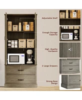 gaomon 65" Tall Kitchen Pantry Cabinet, Kitchen Cabinet with 2 Drawers & Barn Doors, Farmhouse Storage Cabinet with particleboard