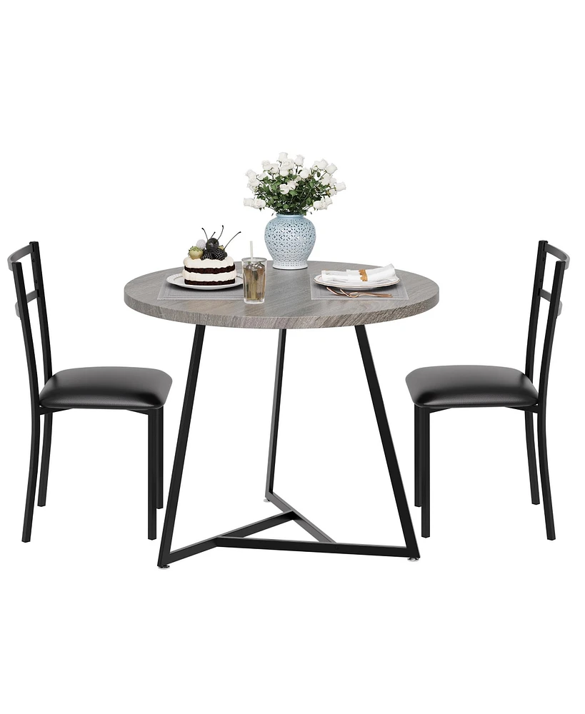 gaomon Dining Table Set for 2, Round Kitchen Table and Chairs for 2, Modern Dining Room Table Set , Kitchen Table Set,Grey