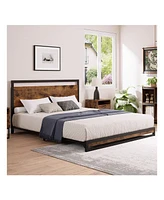 gaomon Inch Metal Platform Bed Frame With Wooden Headboard And Footboard, Mattress Foundation