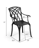 Gymax Set of 2 Cast Aluminum Dining Chairs Durable Solid Construction W/Armrest Black