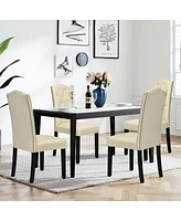 Gymax Set of 4 Beige Tufted Dining Chair Upholstered w/ Nailhead Trim & Rubber Wooden Legs