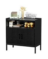 Mr Ironstone Modern Black Sideboard Buffet with Ample Storage and Coffee Bar