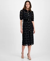 Tahari Asl Women's Lace Velvet-Trim Shirtdress