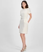 Tahari Asl Women's Boucle Belted Fringe-Trim Dress