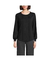 Lands' End Women's Long Sleeve Lightweight Jersey Pintuck Embroidery Top