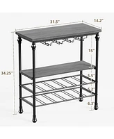 Mr Ironstone Versatile Console Table with Storage Shelf, Wine Rack, and Glass Holder, for Living Room, Gray