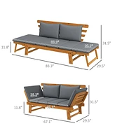 Outsunny Wooden Garden Bench for Outdoor w/ Cushions, Patio Loveseat, Gray