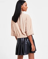 Bar Iii Women's 3/4-Sleeve Button-Front Crop Blouse, Exclusively at Macy's