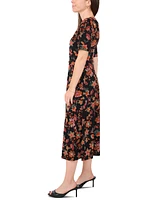 Msk Petite Printed Faux-Wrap Short-Sleeve Midi Dress