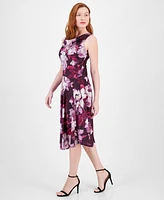 Robbie Bee Women's Floral-Print Cowl-Neck Fit & Flare Dress