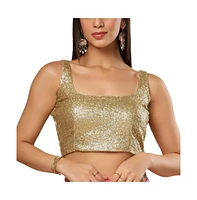 One Minute Saree Women's Chandini Gold Sequins Sleeveless Tie Back Blouse