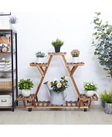 Unho 6 Tiers Wood Plant Stand Storage Triangular Flower Pot Holder for Outdoor Indoor