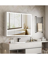 Lalahoo Lighted Medicine Cabinet with Mirror 31.50 X 24 Large 3 Doors Medicine Cabinets for Bathroom with Lights, Surface Mount Medicine Cabinet with