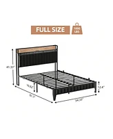 gaomon Full/Queen/King Size Bed Frame With Charging Station, Led Bed Frame With Storage Headboard, Upholstered Platform Bed Frame