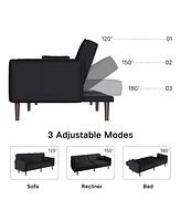 Slickblue Convertible Sofa Bed with Wood Legs - Black Cotton Linen Fabric for Stylish Living Rooms