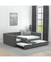 Slickblue Velvet Upholstered Daybed with Trundle - Tufted Full Sofa Bed for Bedroom or Guest Room