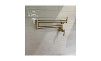 Slickblue Gold Pot Filler Faucet Wall Mount with Folding Design, Double Joint Swing Arms, and Two Handle Control for Kitchen Convenience