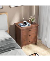 Gymax 3-Drawer Nightstand Wooden Bedside Table Modern Side End Table Walnut